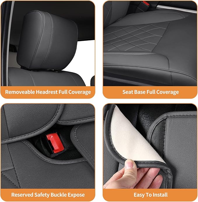 AOMSAZTO Custom Fit for 2022-2024 2025 Toyota Tundra Car Seat Covers CrewMax&Double Cab,Full Set Faux Leather for Toyota Tundra Truck Pickup Seat Covers Darkgrey