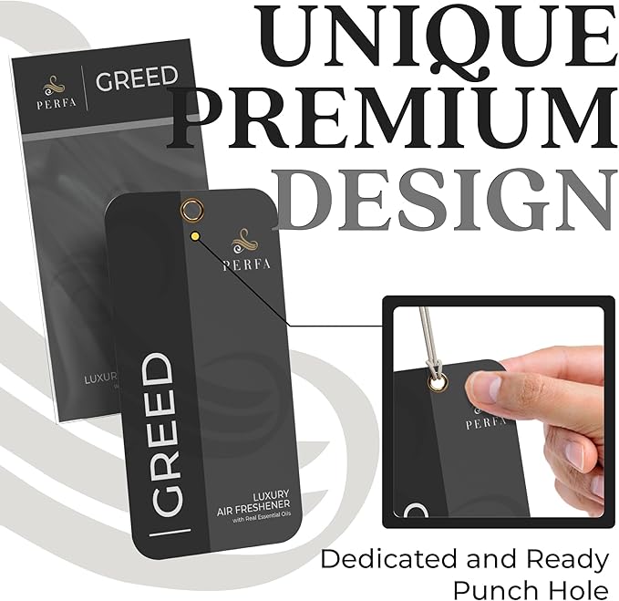 9PCS Greed Disposable Air Fresheners for Men | Long Lasting Car Air Freshener with Greed Fragrance | Lasts for 2 Weeks | Strong Car Perfume with Odour Eliminating Technology | by Perfa