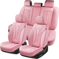 Coverado Car Seat Covers Full Set, 5 Seats Front Seat Cover and Back Seat Covers for Cars, Automotive Seat Covers Nappa Leather Waterproof Seat Covers, Car Seat Protectors Universal for Cars Pink