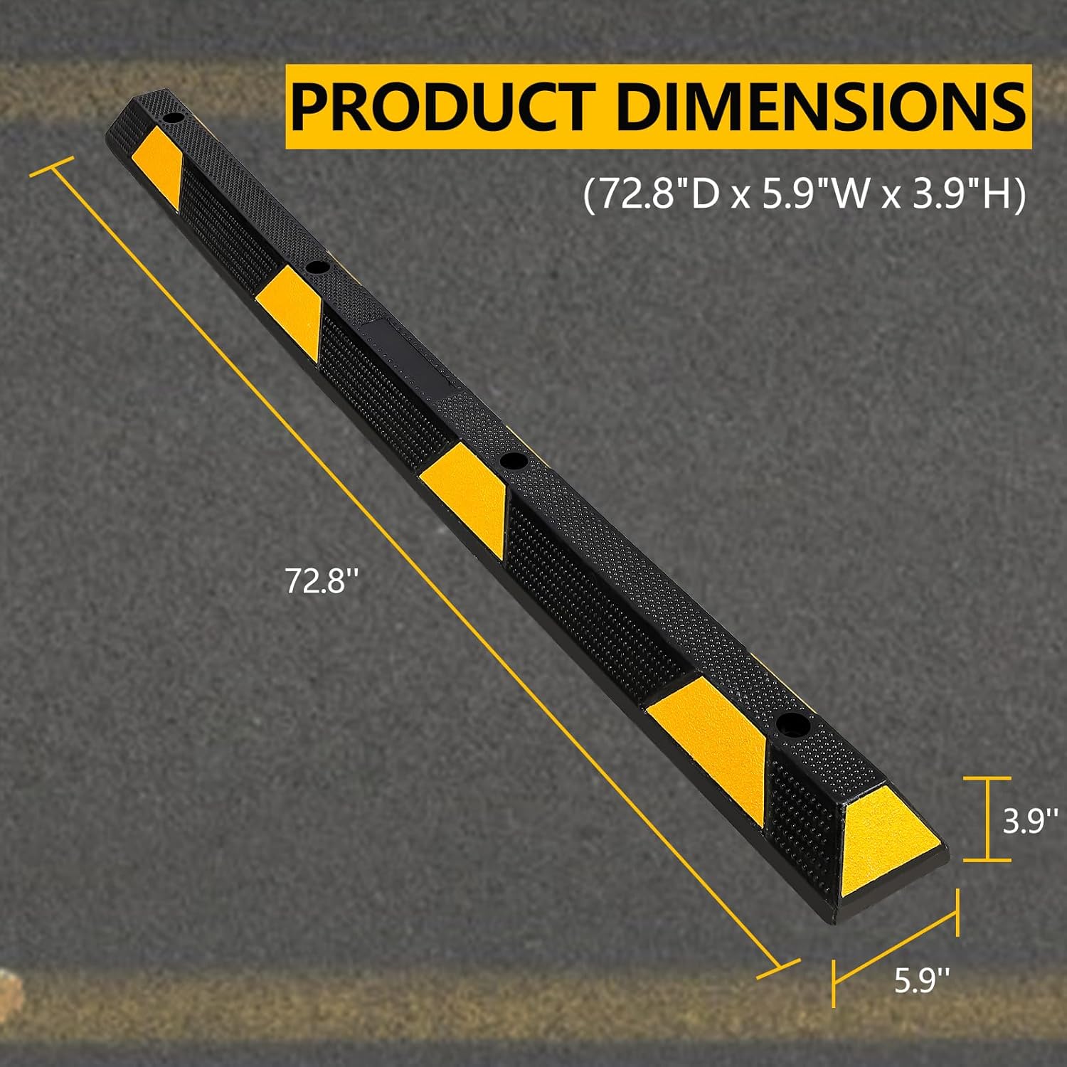 Curb Parking Garage Floor Stopper - 72 Inch Extra Wide Heavy Duty Rubber Parking Lot Stopper, for Vehicles Truck Driveway, Protect Pumpers from Cars Vans Trucks 1PC