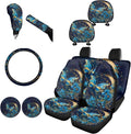 FKELYI Floral Butterfly Car Interior Set - 10 Pack Cushions, Headrests, Gear Shifter, Handbrake & Steering Wheel Covers with Cup Coasters