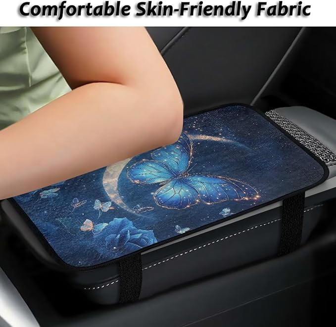 Butterfly Moon Auto Center Console Pad Soft Comfortable Arm Rest Cover Car Convenient Car Center Console Lid Cover Accessories Universal Fit Sedans,Cars,Vans,SUV,Truck