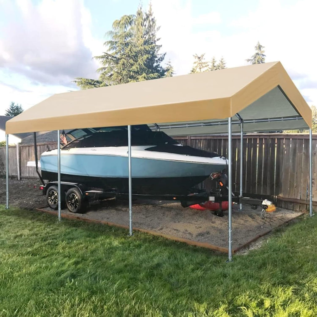 Carport Replacement Canopy Cover for 12' x 20' Car Tent Top Garage Shelter Cover Tarp with Ball Bungees (Only Top Cover, Frame Not Include) (Beige, 12' x 20')