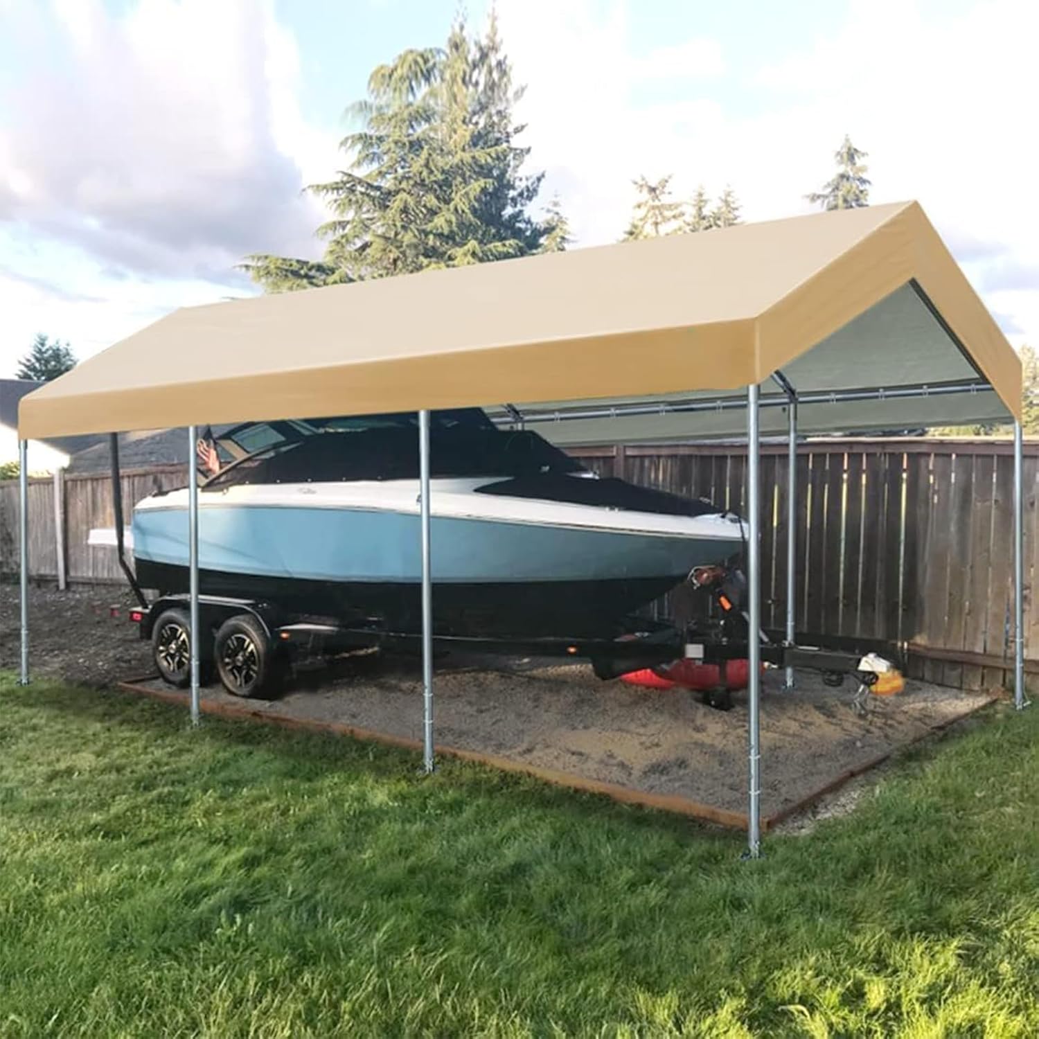 Carport Replacement Canopy Cover for 12' x 20' Car Tent Top Garage Shelter Cover Tarp with Ball Bungees (Only Top Cover, Frame Not Include) (Beige, 12' x 20')