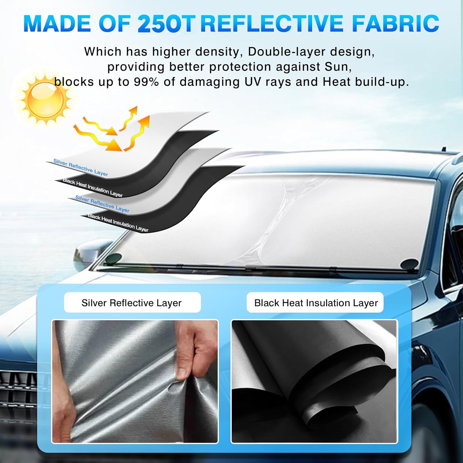 KUST Windshield Sun Shade for 2017-2022 Genesis G90 Sedan Accessories Custom Fit Sunshade Sun Visor Protector Foldable Blocks UV Rays Keep Your Car Cooler