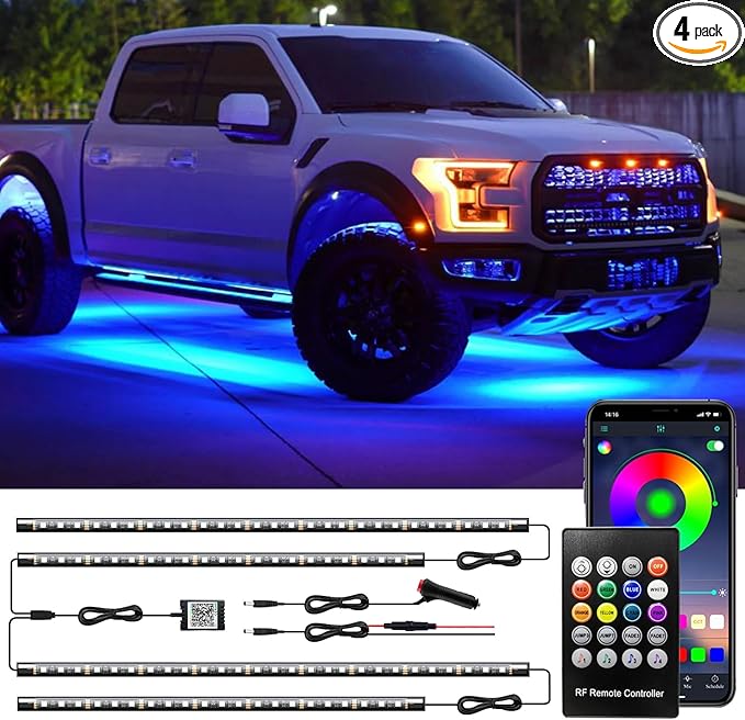 Underglow Kit for Car, Led Underglow Lights with App and Remote Control, 16 Million RGB Colors, 29 Preset Modes, Music & DIY Mode, Under Car Led Lights Exterior for SUVs, Trucks, DC 12V