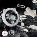 ZYNQACC 9 Pack Cute Bear Fluffy Car Accessories for Women Girls,Kawaii Fuzzy Steering Wheel Cover Universal 15 inch Plush Cute Ears （Beige）