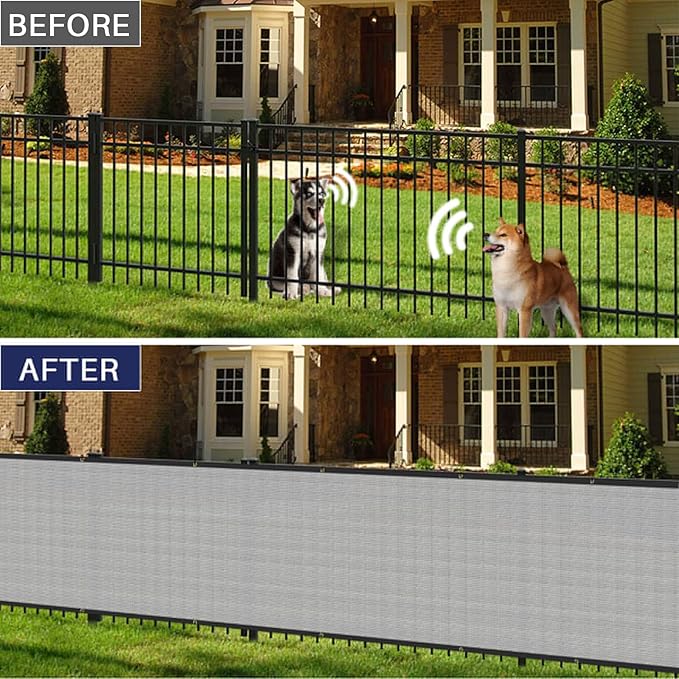 Windscreen4less Privacy Fence Screen Heavy Duty Windscreen Fencing Mesh Fabric Shade Net Cover with Brass Grommtes for Outdoor Wall Garden Yard Pool Deck, 8'x122' Light Gray