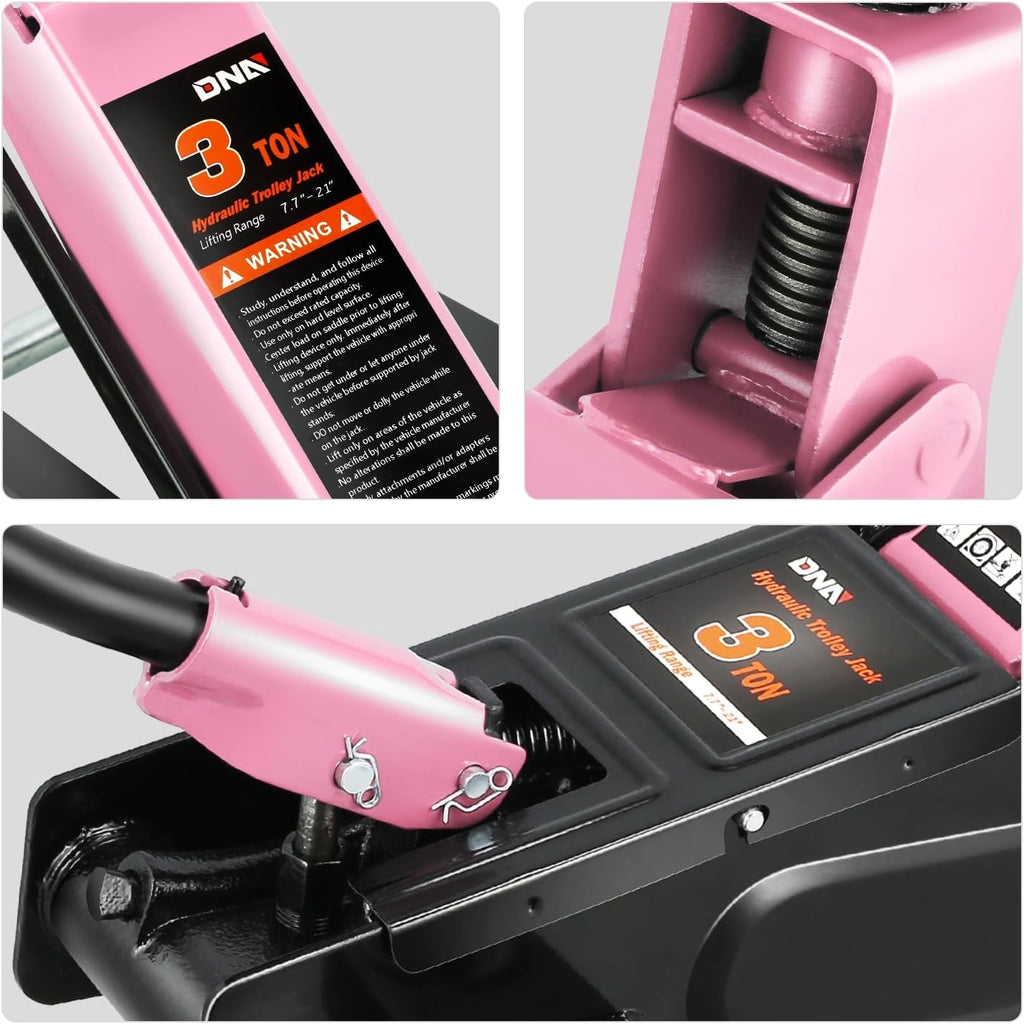 DNA MOTORING 3 Ton Low Profile Floor Jack, 3 tons (6000 lbs) Capacity Fast Lift Hydraulic Trolley Service/Floor Jack, 7.7 "-21" Lifting Range, Pink, TOOLS-00674-PK
