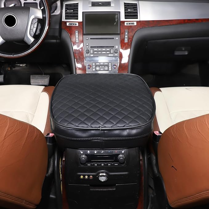 Center Console Armrest Seat Box Cover Compatible with Cadillac Escalade 2007-2014, Cushion Lid Protector Pad Anti-Scratch Interior Accessories (2007-2014 Black)
