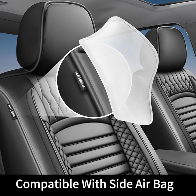 Fit Camry Car Seat Covers for Toyota Camry 2012-2024 2025 2026 - Upgraded Premium Waterproof & Breathable Leather, Airbag Compatible, All-Weather Seat Cushion Protector (Full Set, Black)