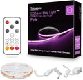 Tatazone 16.4ft Pink COB Led Strip Lights with RF Remote, Dimmable Bright Adhesive Indoor Led COB Light Strip for Cabinet, Painting, Room, Bed
