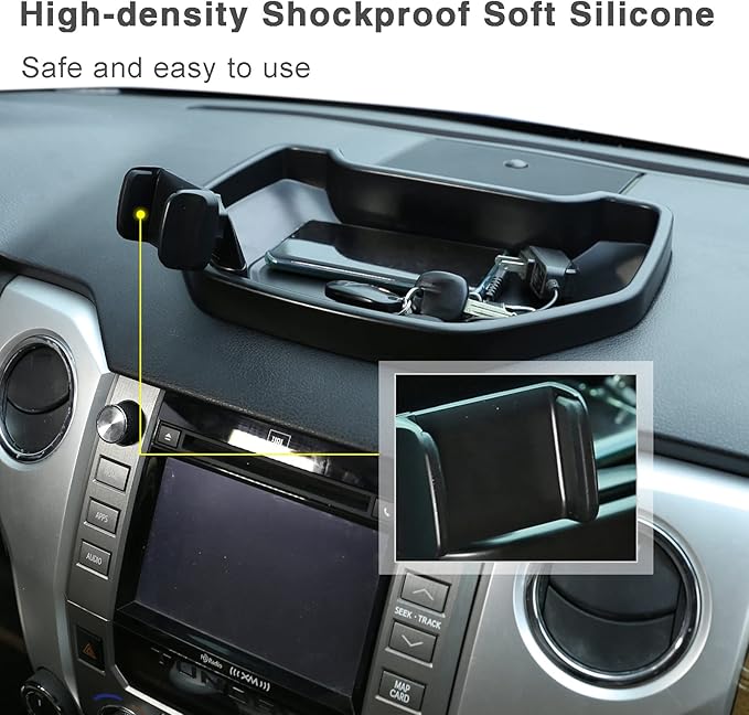LLKUANG Black ABS Car Center Console Dash Table Storage Tray Fit for Toyota Tundra 2014-2021 Instrument Organizer 360° Rotating Phone Holder Cradle Accessories (with Mobile Phone Holder)