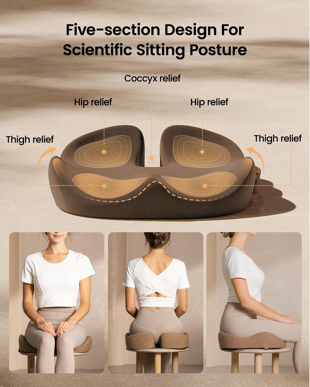 ProtoArc Seat Cushion, Office Chair Cushion for Sciatica, Coccyx Cushion, Ergonomic Memory Foam Seat Cushion for Car, Home, Pressure Relief Pad for Hip, Tailbone, All Day Comfort - Coffee