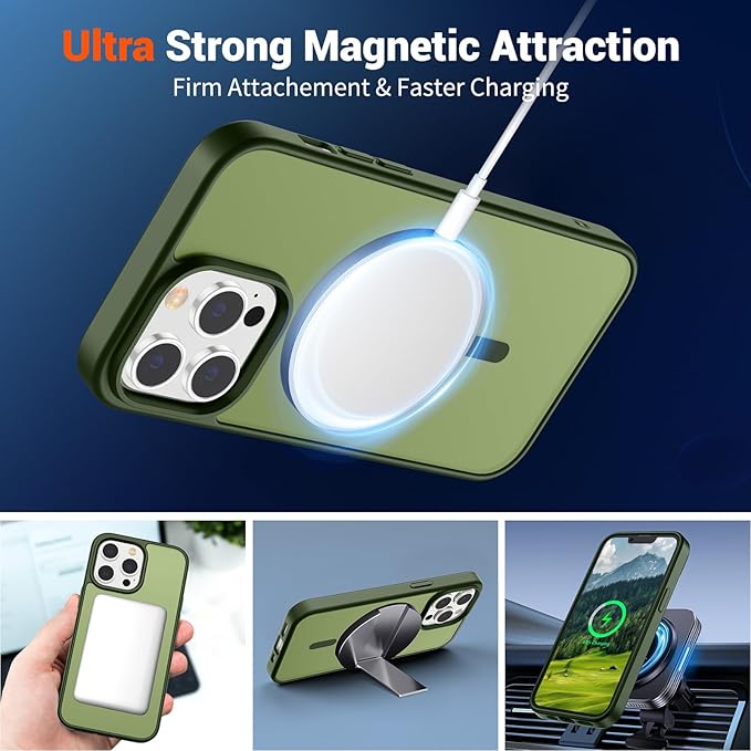 SUPFINE Magnetic for iPhone 12 Pro Max Case(Compatible with MagSafe)(Military Grade Drop Protection) Slim Translucent Matte Shockproof with Anti-Fingerprint Phone Case,Cangling Green