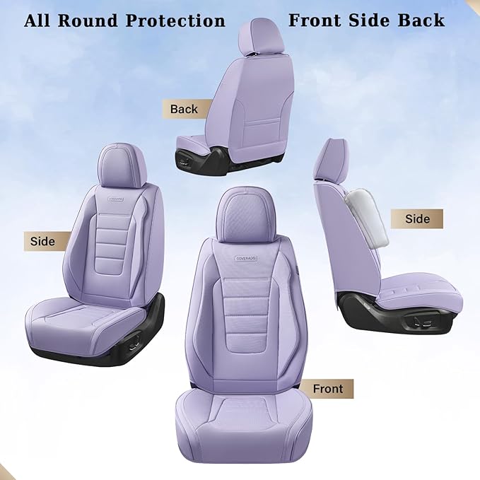 Coverado Car Seat Covers Full Set, Nappa Leather Seat Covers for Cars, Car Seat Protector Car Seat Cushion, Front and Back Seat Protectors Cushions Universal Fit for Most Cars Vehicles(Purple)