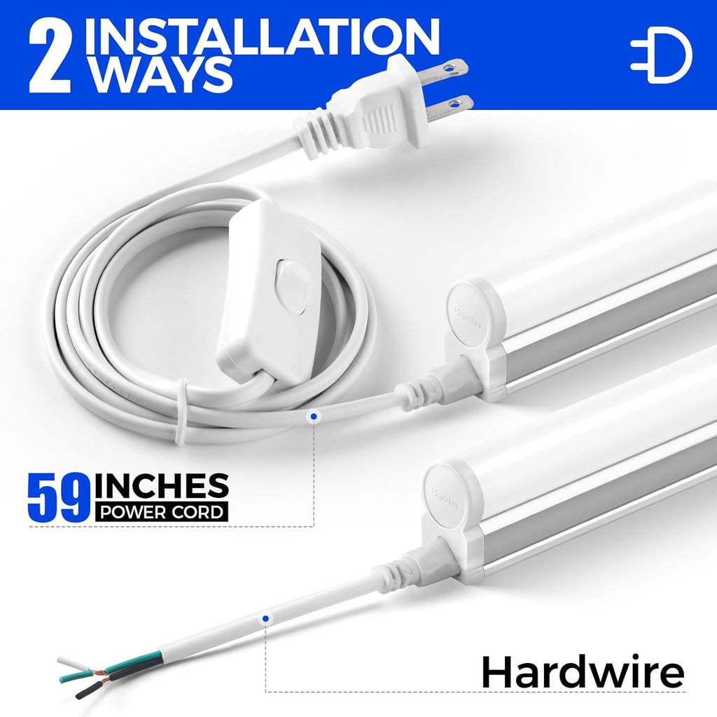 Barrina T5 LED Shop Light 2FT, 6500K (Super Bright White), Utility Shop Lights, Ceiling and Under Cabinet Light, ETL Listed, Corded Electric with Built-in ON/Off Switch, 6 Pack