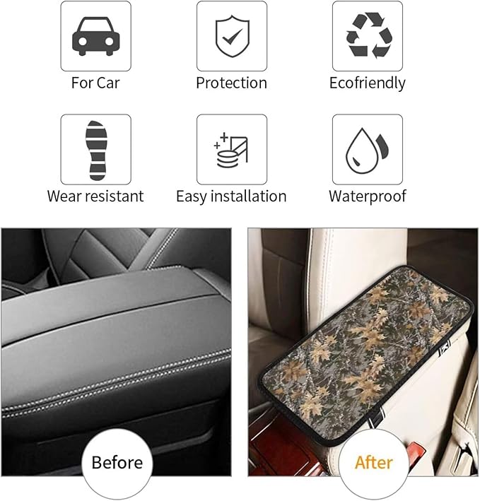 Camouflage Car Center Console Pad Camo Army Arm Rest Seat Box Cover Brown Cars Interior Accessories Auto Armrest Cover Protector for Most Vehicle, SUV, Truck