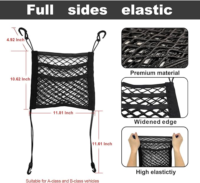 3-Layer Car Mesh Organizer Storage Between Front Seats Kid Dog Pet Net Barrier Car Net Pocket Elastic Tissue Purse Holder Netting for SUV, Van