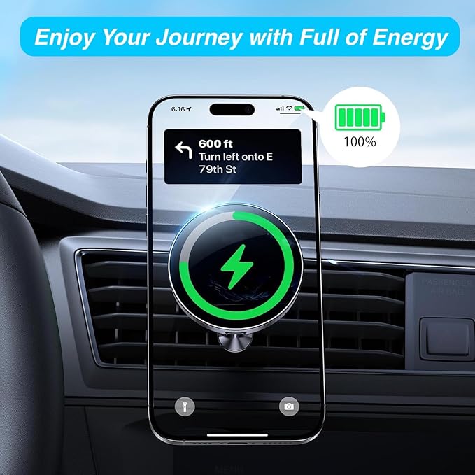 Magnetic Wireless Charging Phone Holder with 17mm Ball Socket for MagSafe, Magnetic Ball Mount Adapter Fits 17mm/0.67inch Ball Joint Car Phone Holder for iPhone 17/16/15/14/13/12 Series
