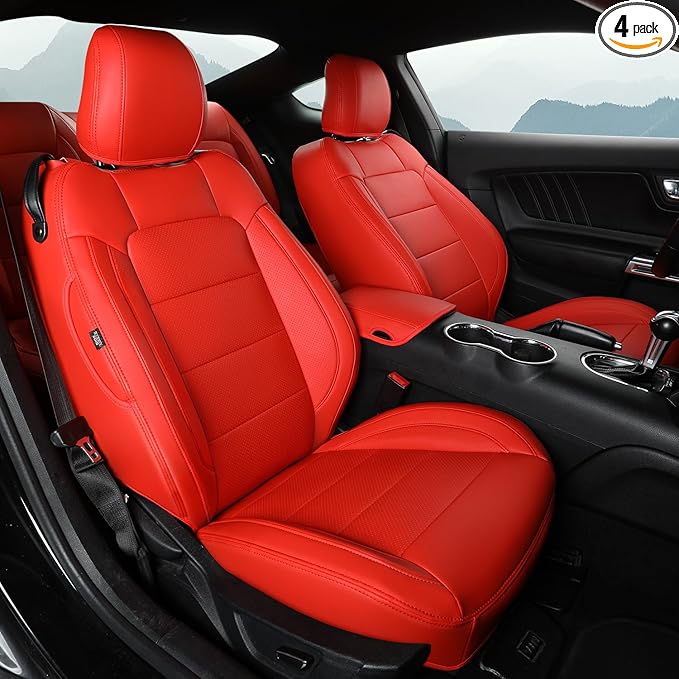 GIANT PANDA Customized Full Set Car Seat Covers Fit Ford Mustang Coupe Hardtop 2015 2016 2017 2018 2019 2020 2021 2022 2023 2024 2025 2026- (Red)