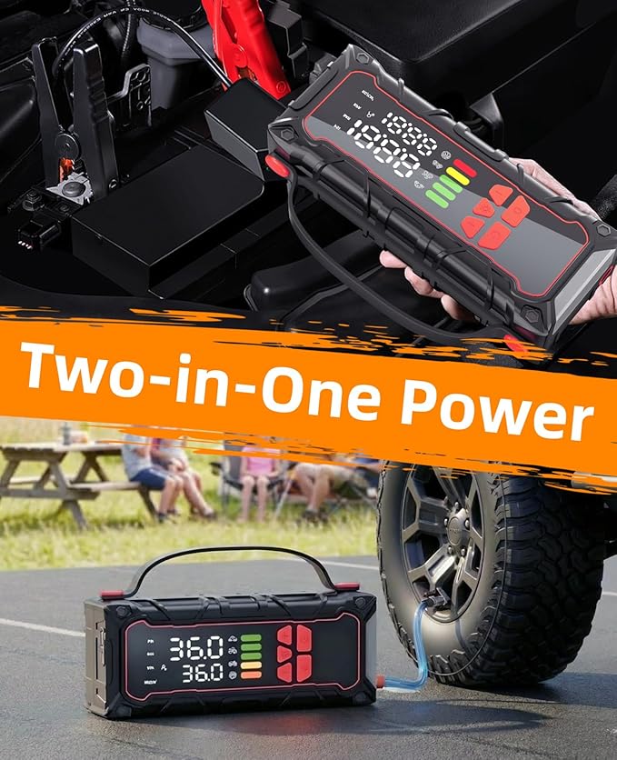 5000A Car Battery Jump Starter with Air Compressor 160PSI, Car Battery Charger 7.0L Gas/6.0L Diesel, Jumper Box for Car Battery with Tire Inflator & Power Bank& Jumper Cables, Mother's Day