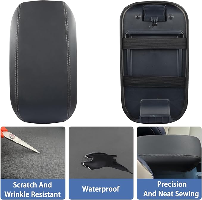 Center Console Armrest Cover Fit for Ford Maverick Accessories 2022-2025 2026 Armrest Case Arm Rest Storage Box Pad Console lid Protector Leather Seat Box Cushion (Gray Stitches)