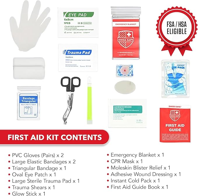 Swiss Safe 2-in-1 First Aid Kit for Car, Travel, Home, & Business – Includes Bonus Mini Kit for Medical Emergencies, Camping & Outdoor Survival – 348 Pieces, Large Hardcase, Pack of 2