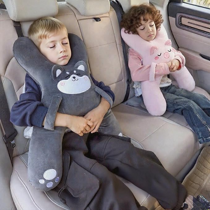 Car Pillow for Travel – Animal-Themed Car Seat Cushion with Safety Belt Protector – 4 Cute Styles: Pig, Dog, Rabbit, Panda (Rabbit)