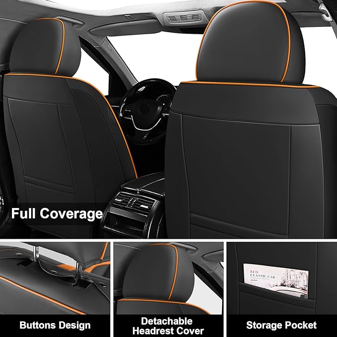 Fit for 98% of Mercedes Benz Car Seat Covers with Headrests, Premium Nappa Leather Seat Cover, Fully Wrapped Protect Modern Style Seat Cover (2-Seat Luxury, Black & Orange)