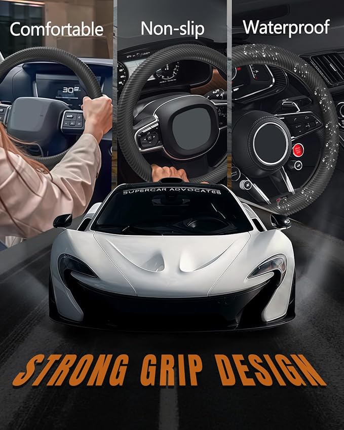 WOCOCN Car Steering Wheel Cover, Thin Anti-Skid Silicone Steering Wheel Cover for Men & Women, Universal Automotive Interior Accessories for Most Cars (Black)