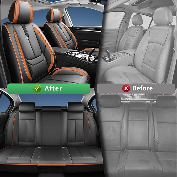 Fit Tucson Car Seat Covers for Hyundai Tucson 2010-2024 2025 2026 -Upgraded Premium Waterproof & Breathable Leather,Airbag Compatible,All-Weather Seat Cushion Protector,Full Set,Black-Brown