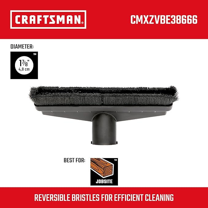 CRAFTSMAN CMXZVBE38666 1-7/8 in. Floor Brush Wet Dry Vac Attachment, Industrial-Grade Shop Vacuum Accessory with Bristles for Cleaning Large Areas, Fits 1-7/8 in. Hose Diameter