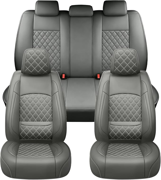 Fit Ioniq Car Seat Covers for Hyundai Ioniq 2017-2026 - Premium Leather, Waterproof, All-Weather, Airbag Compatible, Anti-Slip, Breathable, Easy Install, Seat Protectors, Full Set, Gray