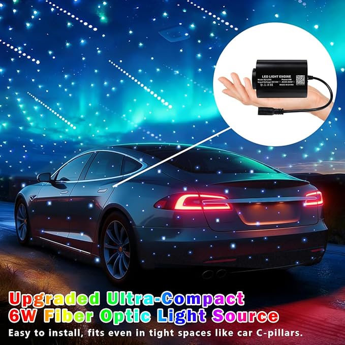 6W Mini Size Twinkle RGBW Fiber Optic Lights, APP Control Mixed 550pcs*0.03in(9.8ft/3m) Music Activated Optical Fiber Optic Star Ceiling Light Kit for Home and Car Headliner Star