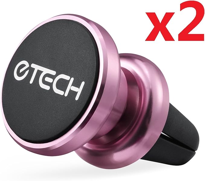 eTECH Magnetic Phone Car Mount Holder, Magnetic Mount Universal Air Vent for iPhone X / 8 Plus / 7 / 6S / 5S, Galaxy S5 / S6 / S7 / S8 / S9, Google Pixel, LG, & Other Smartphones (2Pack Rose Red)