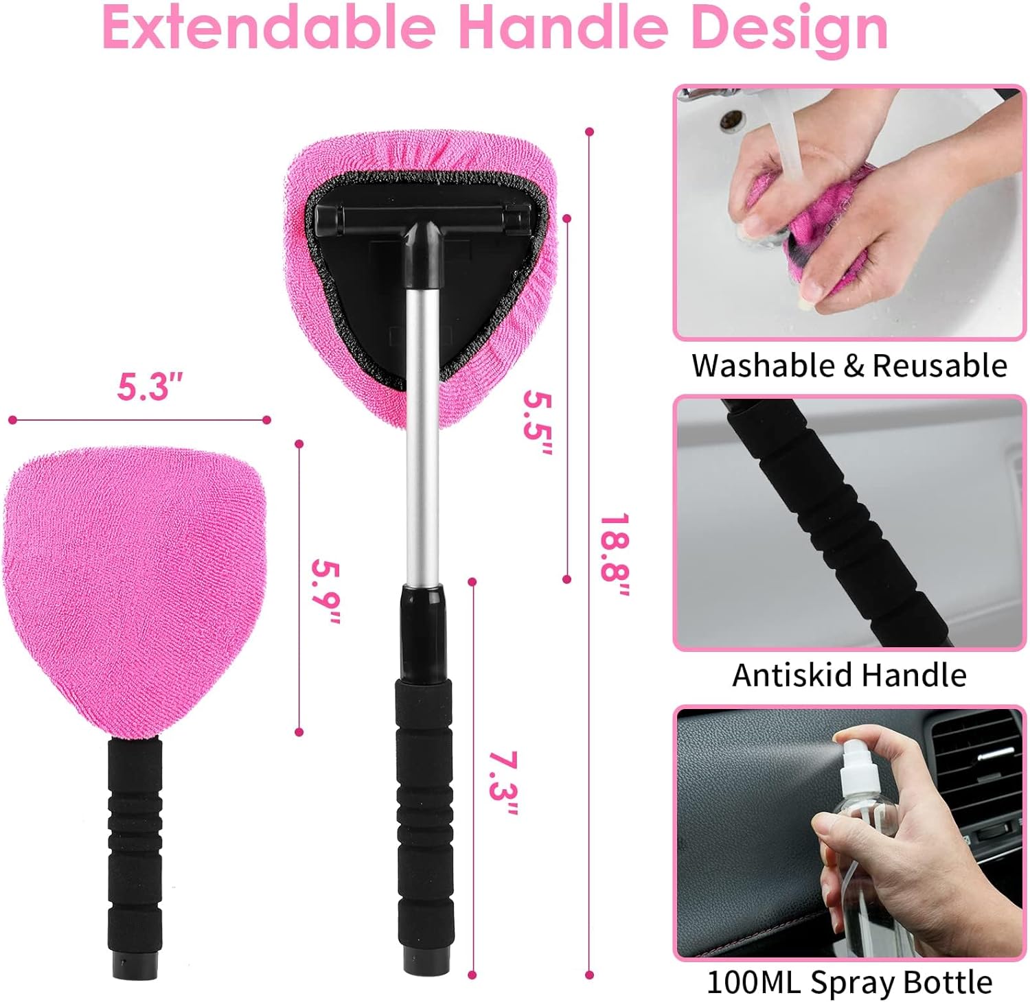 Viewsun Windshield Cleaner Tool, 17Pcs Pink Car Interior Cleaning Kit, Detailing Kit Cleaner, Detailing Brush, Cleaning Gel, Inside Cleaning Supplies Accessories for Women Girl Gift
