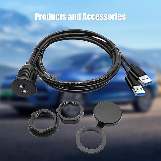 Dual Port USB A 3.0 Male to USB C 3.0 Female Extension Cable,Flush Mount Waterproof Panel Cable for Car,Truck,Boat,Motorcycle Dashboard 3.3ft