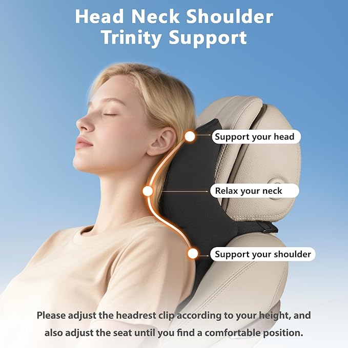 BEBAS Car Headrest Pillow, Ergonomic Neck Pillow with Memory Foam, Enlarged Surface for Head Neck Shoulder Support, Breathable Removeable Car Seat Pillow for Pain Relief (Black Red)