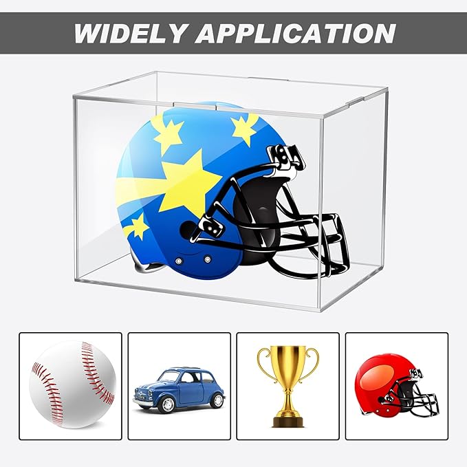 Taiyin 2 Pcs Mini Helmet Display Case, Acrylic Clear Mini Football/ Helmet Display Box Plastic Mini Helmet Protection Holder for Collecting Sports Memorabilia Toy 5 x 5 x 7''