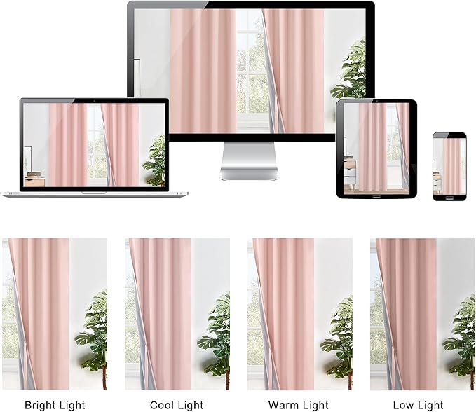 XWZO 100% Blackout Curtains with Tiebacks- Double Layer Total Shading Window Treatment Thermal Insulated Lined Drapes with Grommets for Bedroom/Patio Door, Blush Pink, W52 x L54, Set of 2 Panels