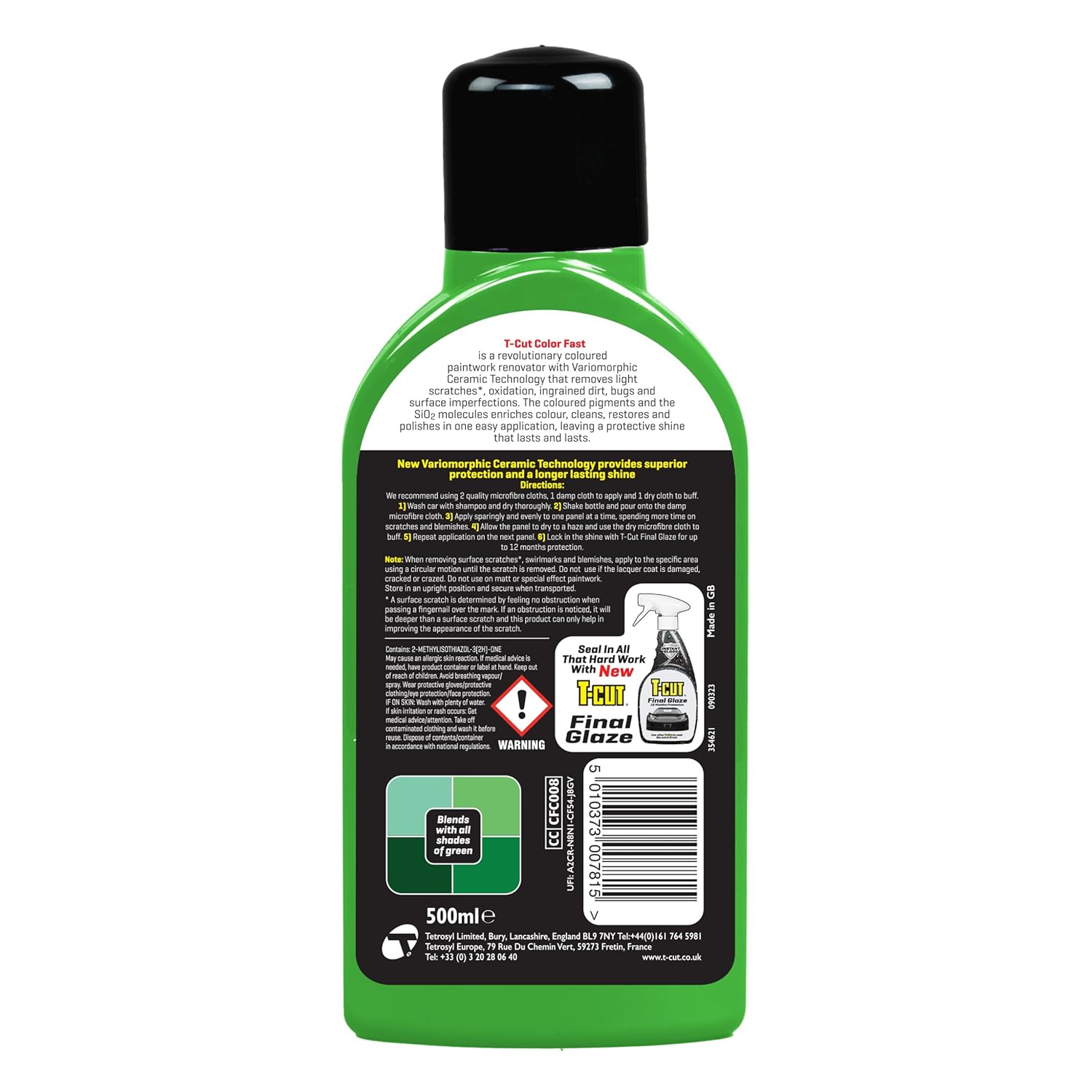 T-Cut Dark Green Scratch Remover Color Fast Paintwork Restorer Car Polish, 13 Colors Available, 17 Fl Oz
