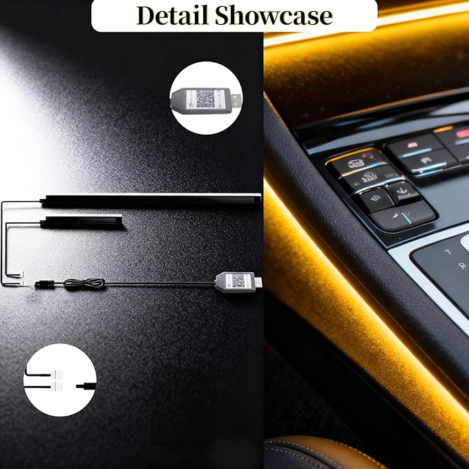 DIBMS Acrylic Car Interior LED Neon Strip Lights, USB Powered with APP Remote Control RGB Music Sync DIY Mode Ambient Lighting Kit for Vehicle Center Console Dashboard Decor