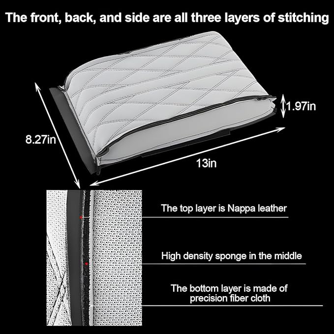 Car Center Console Cover, Leather Waterproof Vehicle Armrest Box Pad, Memory Cotton Comfortable Automotive Interior Seat Box Cushion Protector Accessories, Universal for Most Cars (Beige)