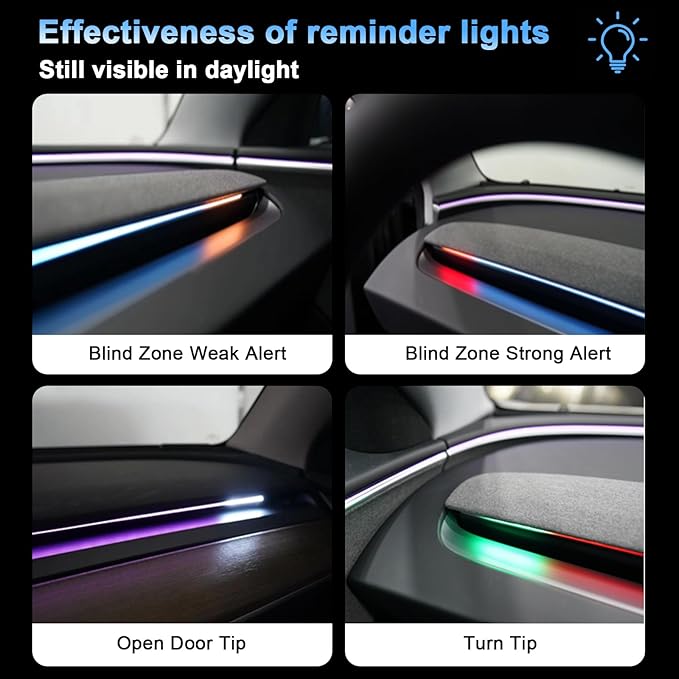 Tesla Juniper Smart Blind Spot Detection Ambient Lighting for Tesla Y Juniper 2026, Plug-and-Play, Custom Color Modes Dynamic Safety Alerts & Driving Mode Effects Neon Light Kit (Juniper)