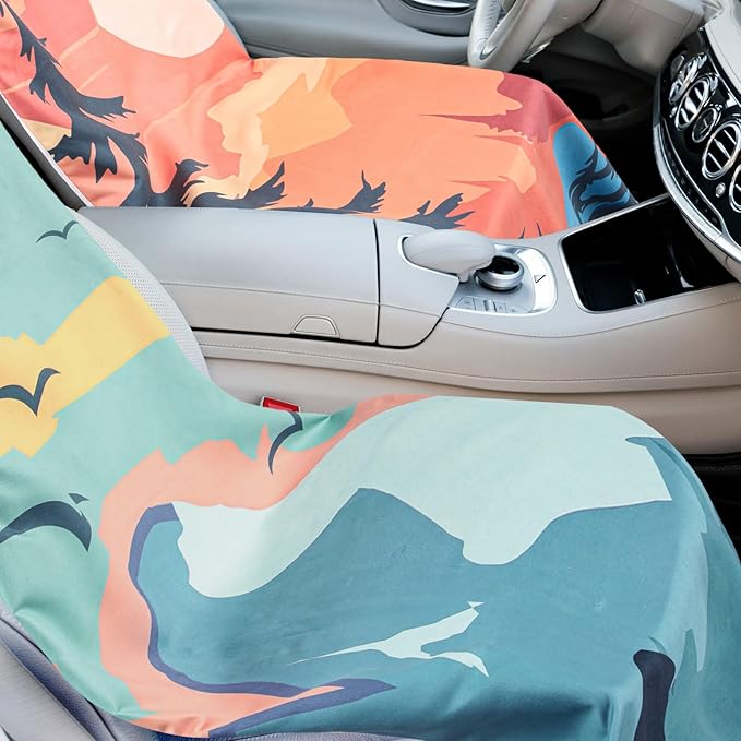 4 Pack Car Seat Towel Covers with Storage Bag 63 x 32 Inch Athletic Running Towel Seat Sweat Washable Non Slip Cover Gift for Car Outdoor Sport Activities (Landscape)