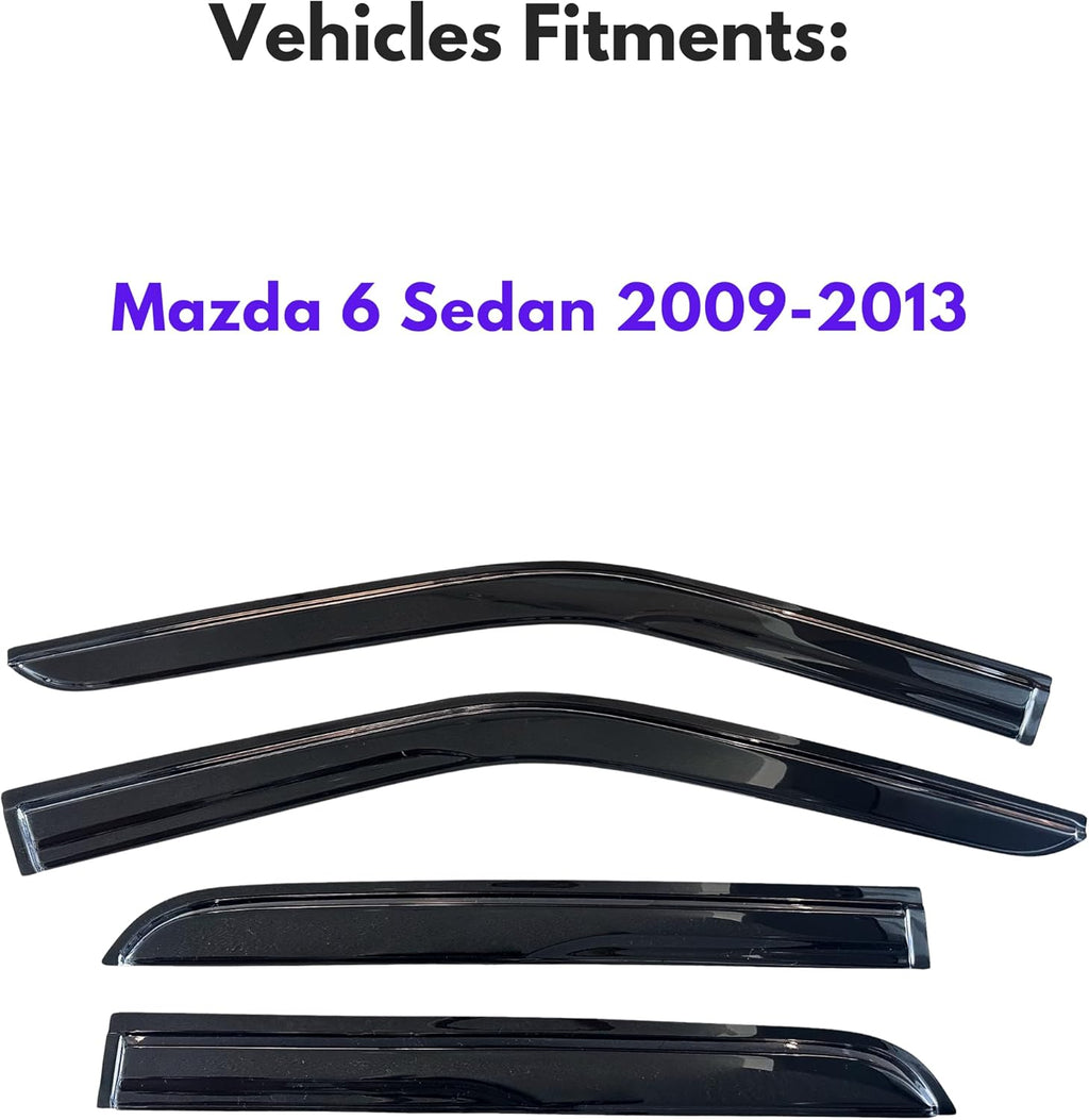 KPY Window Visor Compatible with Mazda 6 Sedan 2004-2013, 4PC Rain Guard Side Window Vent Deflectors Tape-On Mugen Style, 2004 2005 2006 2007 2008 2009 2010 2011 2012 2013
