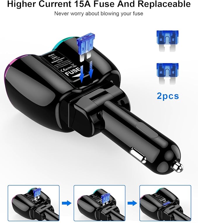 2025 Upgraded Cigarette Lighter Splitter, SUPERONE 180W 2-Socket Cigarette Lighter Adapter with Dual QC3.0 and 20W PD USB C Car Charger Splitter for GPS/Dash Cam/Laptop/iPad/iPhone 17/16/15/14/13/12