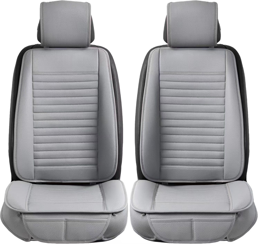 2pc Car Seat Covers, Luxury Car Protectors, Universal Anti-Slip Driver Seat Covers, Edge Wrapping Front Car Seat Covers with PU Leather(Gray)