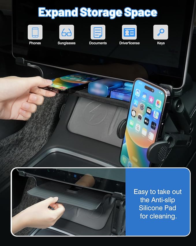 Shademax Under Screen Storage Tray with Phone Holder for Tesla Model 3/Model Y 2024 2023 2022 2021 (Not for Juniper) Center Console Organizer Storage Box Waterproof ABS Model 3 / Y Accessories Black